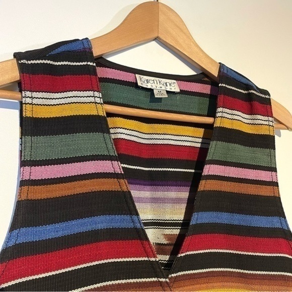 Vintage 80s Southwest Vest Woven Textile Karen Kane Native American Pewter Rare - Picture 4 of 8